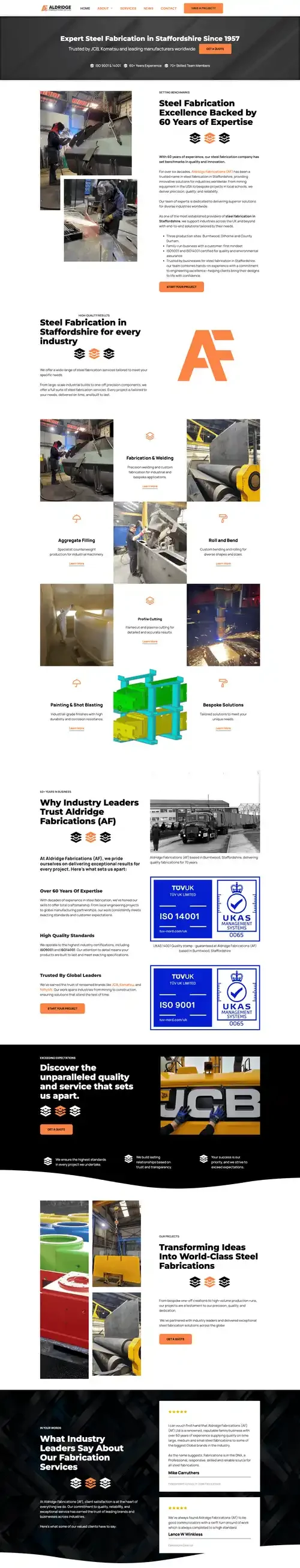 Website from Aldridge Fabrications 2025