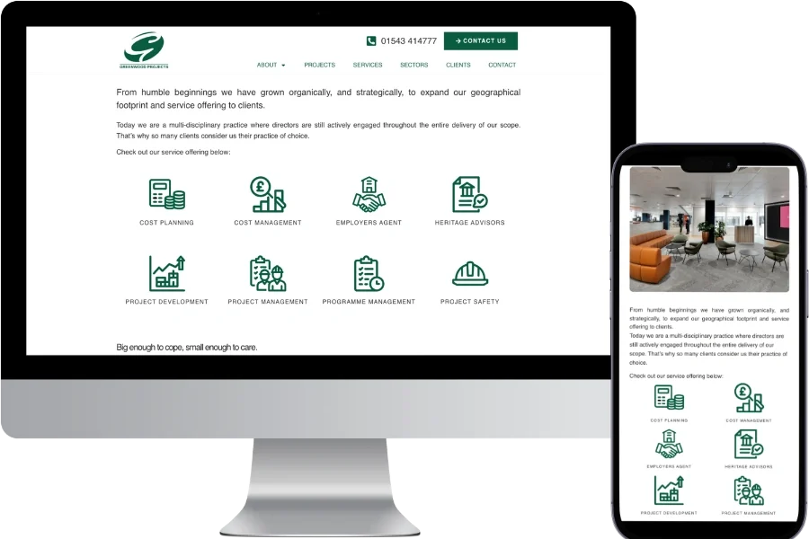 greenwood desktop and mobile layout spires web tech burntwood web design