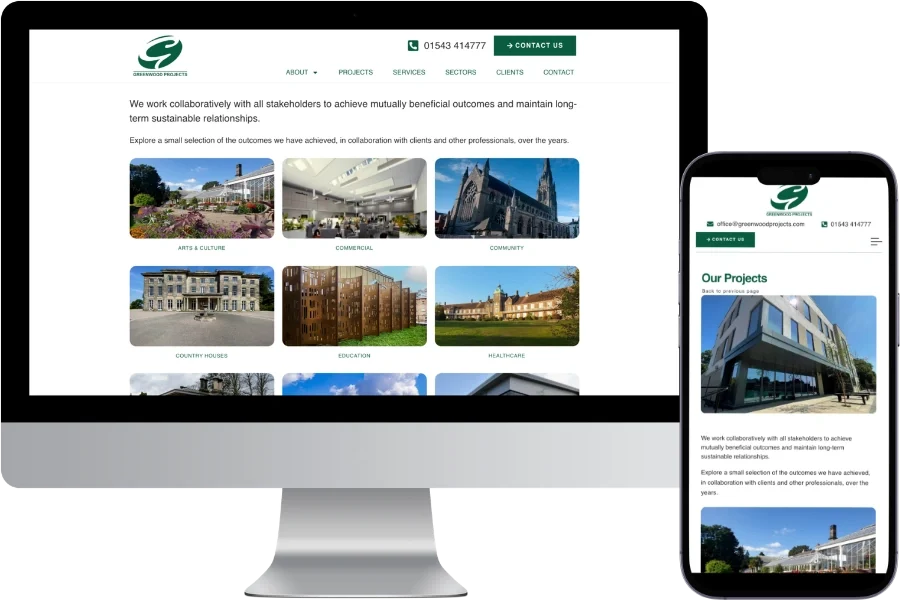 greenwood projects desktop and mobile layouts spires web tech, web designers in staffordshire