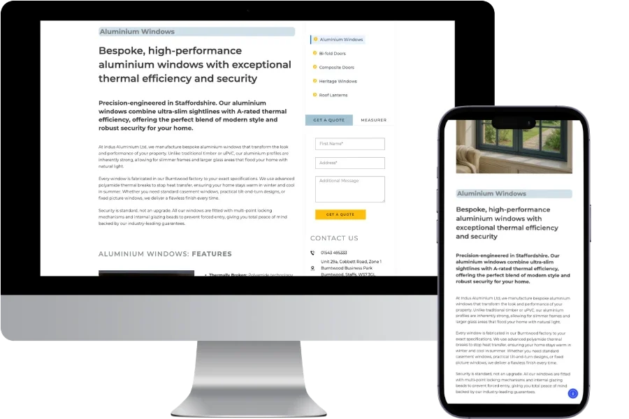 Indus Aluminium website on desktop and mobile