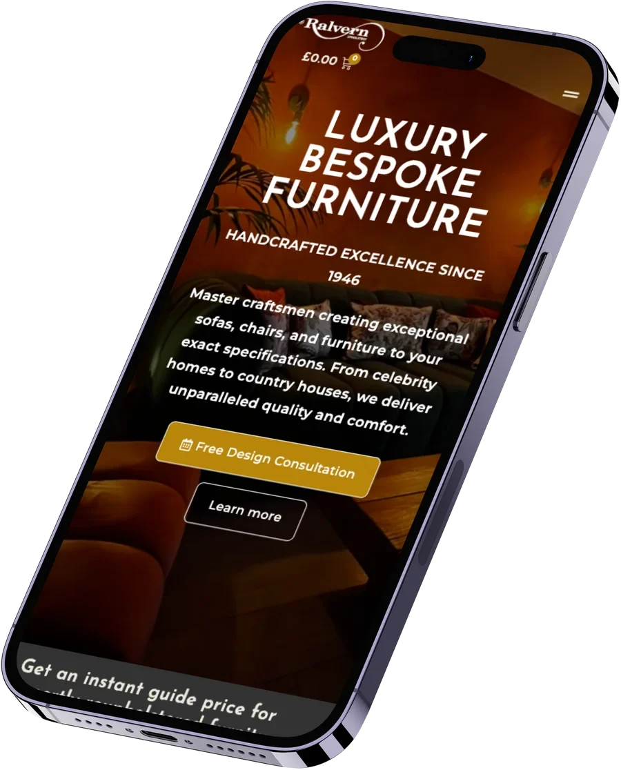 Ralvern Upholstery website on mobile