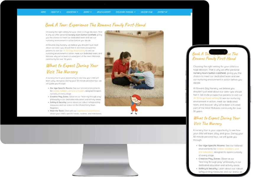 rowans day nursery desktop and mobile layout spires web tech web design in burntwood, staffordshire 900x600 900x600 900x600