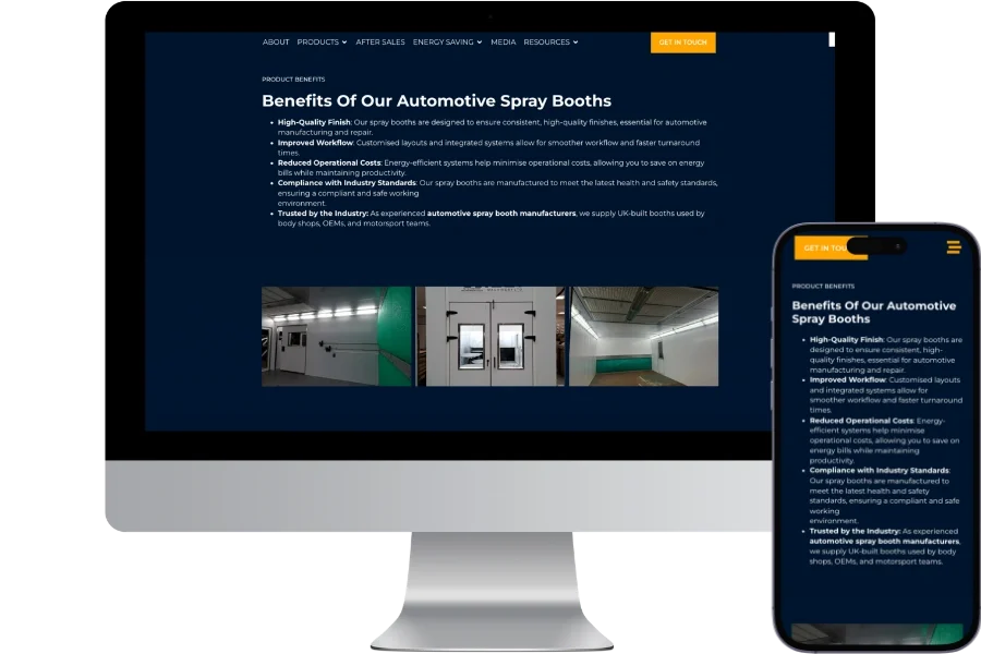 unitech spray booths desktop and mobile spires web tech web design covering staffordshire and the west midlands