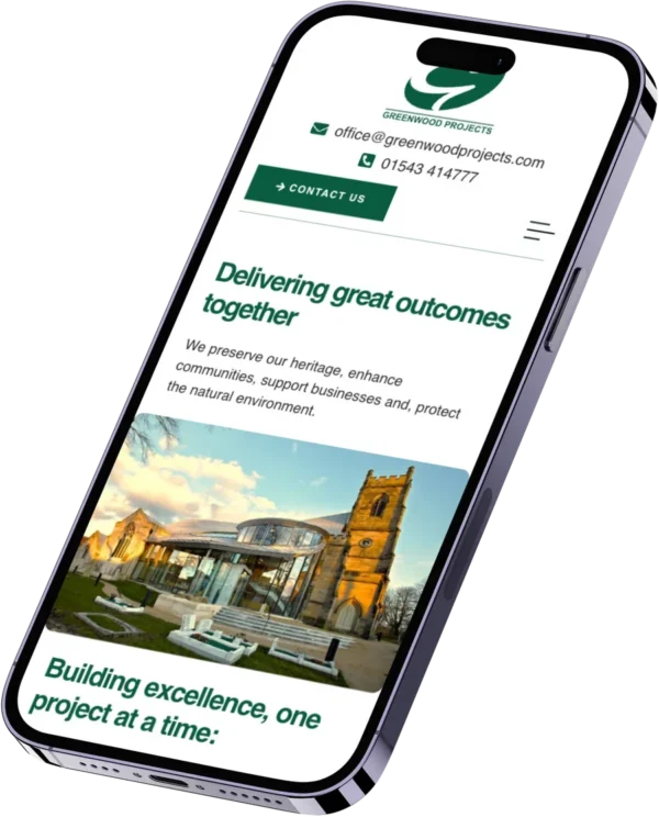 Greenwood Projects website on phone