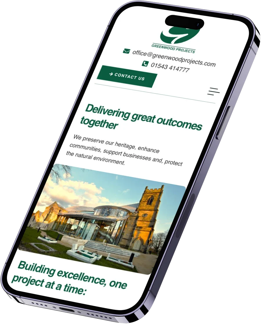 Home Greenwood Projects website on phone