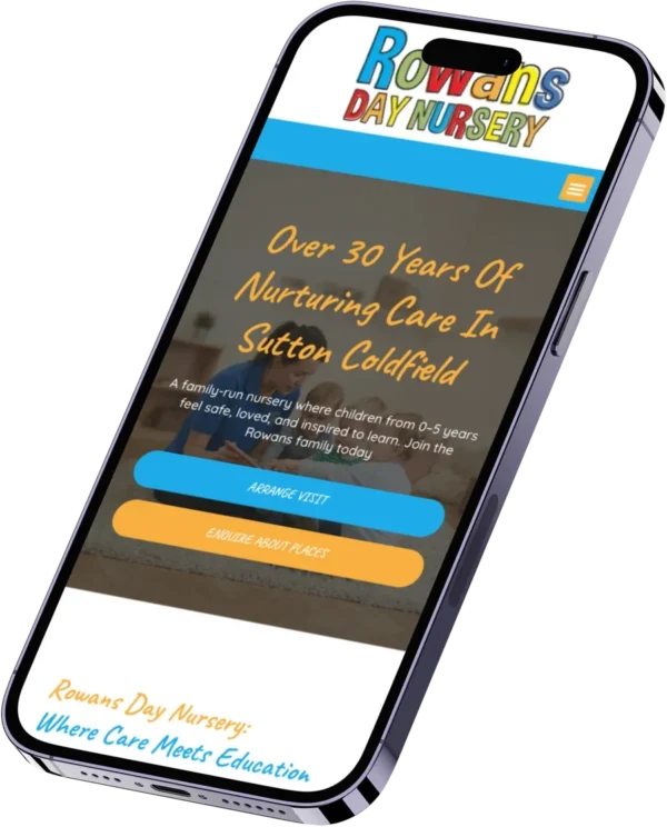 Rowans Day Nursery website on smartphone