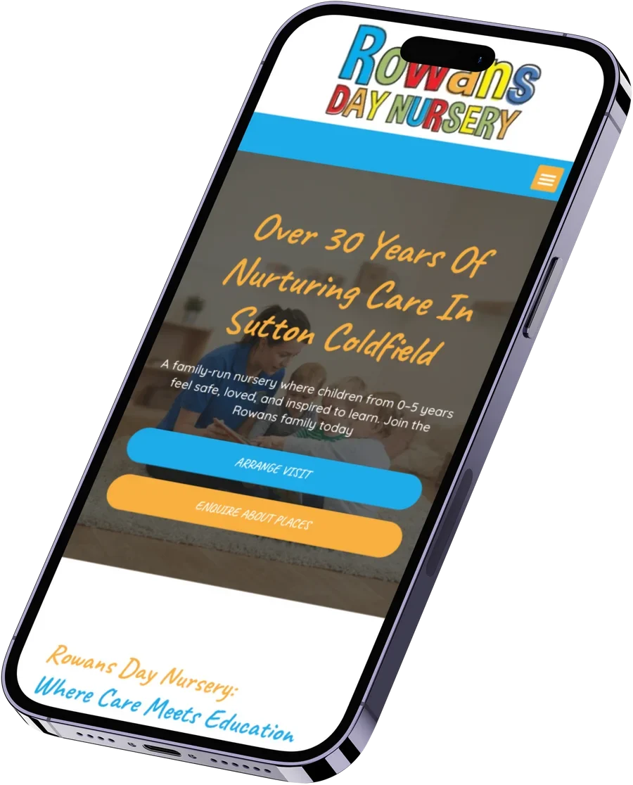 Home Rowans Day Nursery website on smartphone