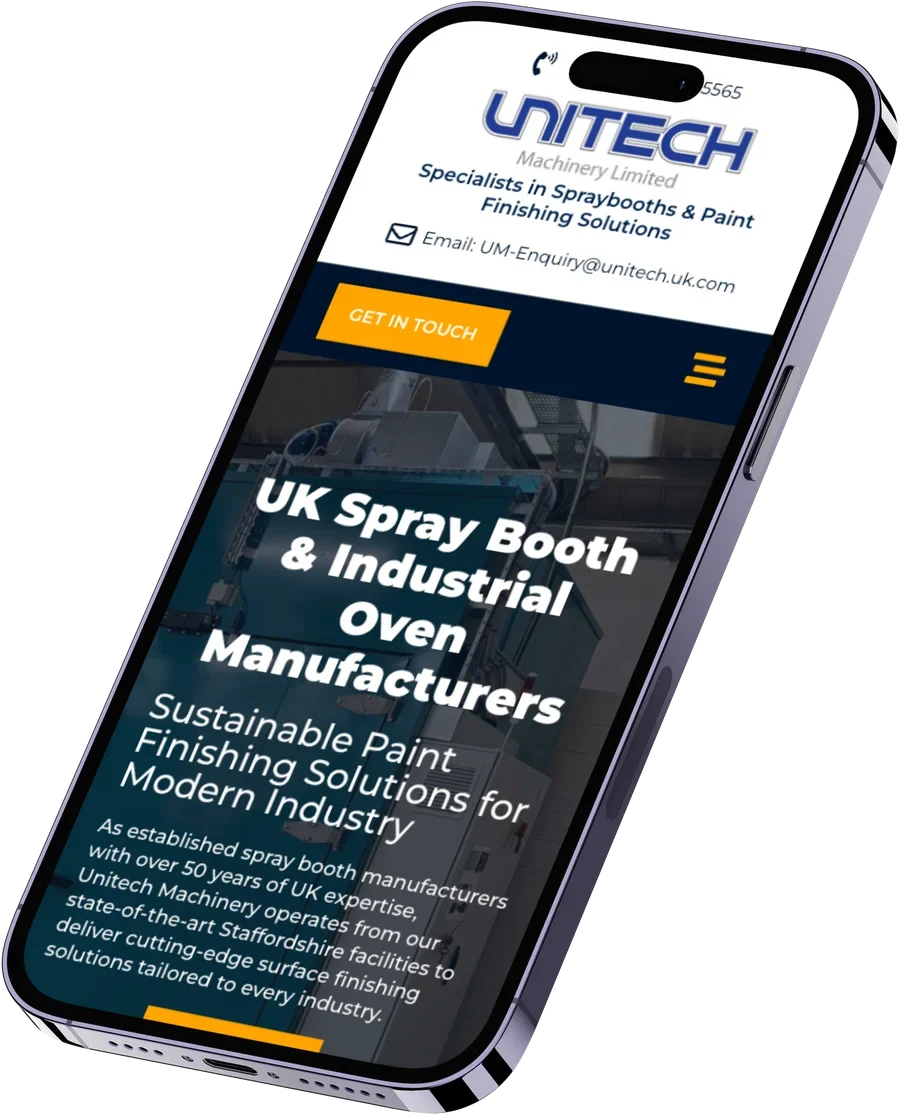Unitech Machinery website on mobile