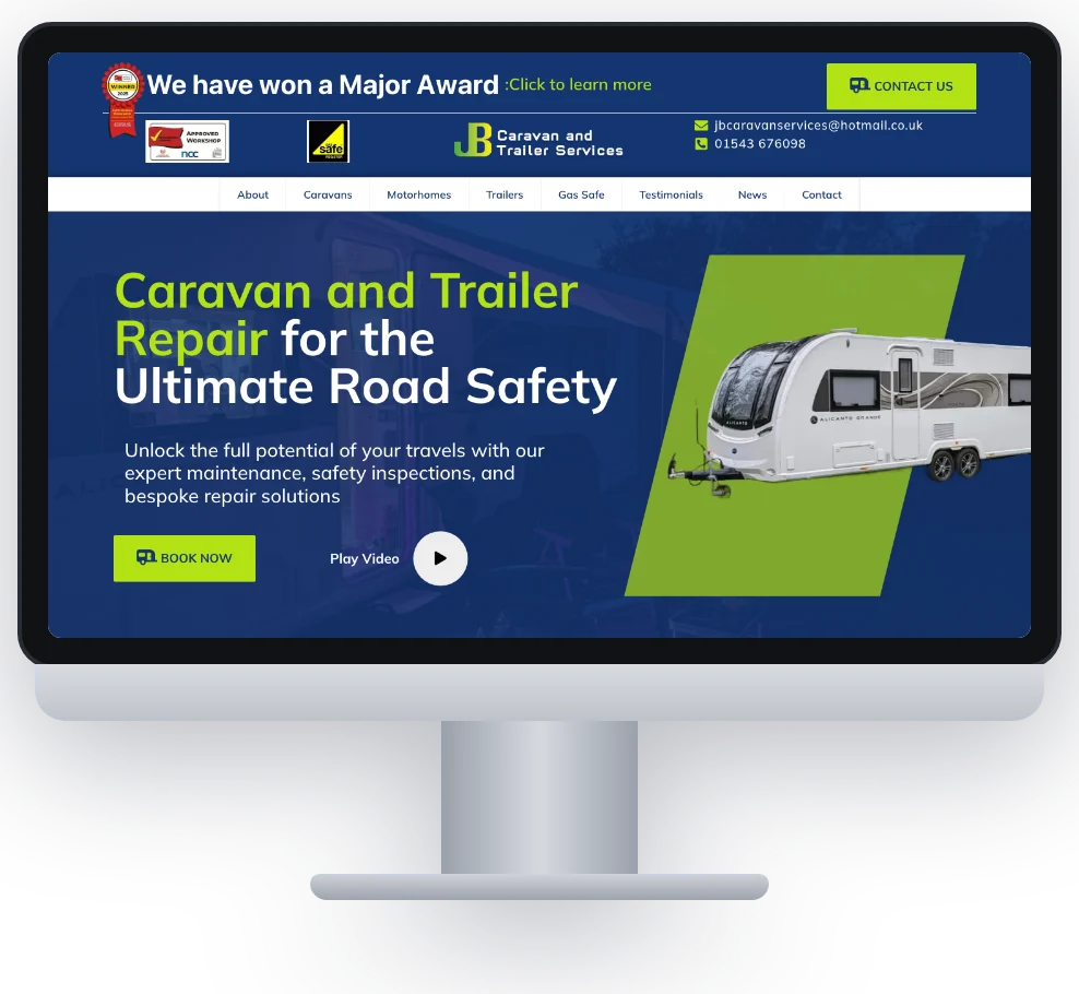 JB Caravan & Trailer Services website on desktop