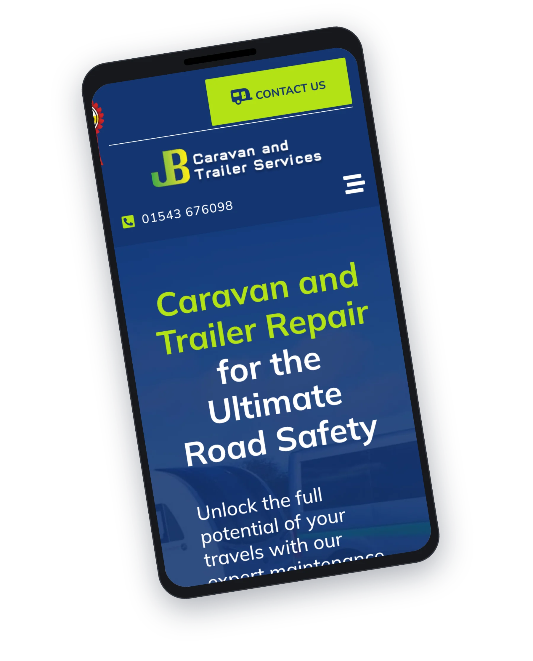 JB Caravan & Trailer Services website on mobile